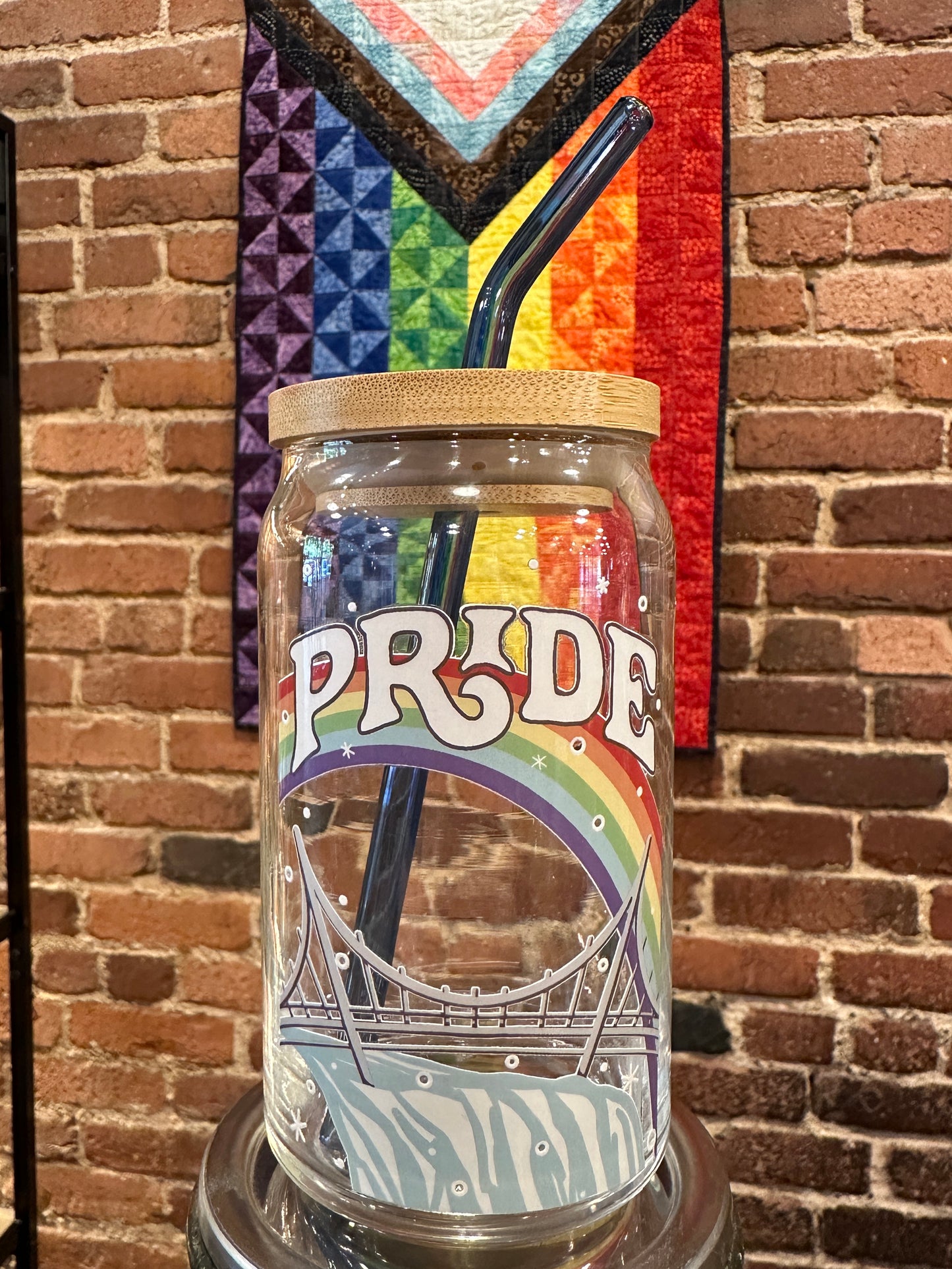 Pop of Pride *Empty* Beverage Glass w/ Lid & Straw