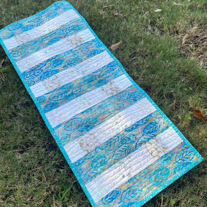 L Whiting, Aqua Striped Table Runner