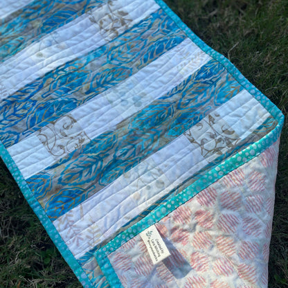 L Whiting, Aqua Striped Table Runner